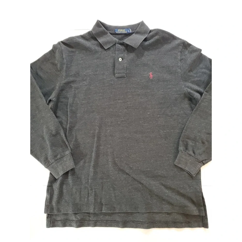 Ralph Lauren Polo Shirt Mens L‎ Dark Gray Pony Casual Long Sleeve